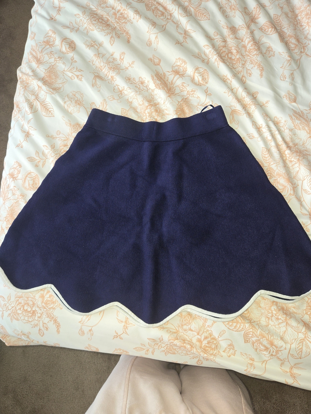 Maeve Navy Scalloped Hem Skater Skirt with Cream Trim